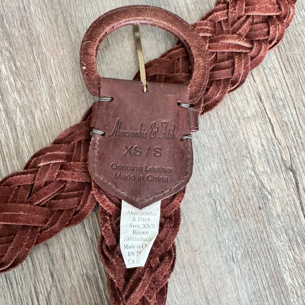 Abercrombie & Fitch Brown Braided Leather Belt XS/S Wide Woven Boho Round Buckle - Picture 6 of 13